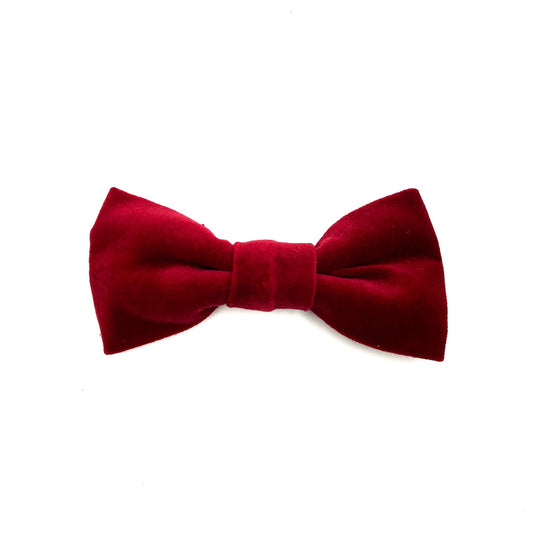 wine red luxury handmade velvet bow tie on a white background by Barkley and fetch Great Britain