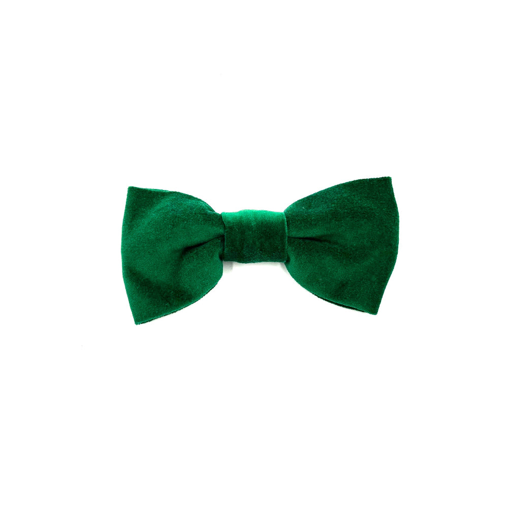 Bright green luxury handmade velvet bow tie on a white background by Barkley and fetch Great Britain