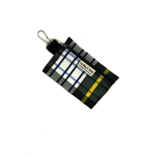 Plaid pouch with keychain on a white background
