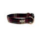 Plaid dog collar with a gold ring on a white background handmade by Barkley and Fetch UK