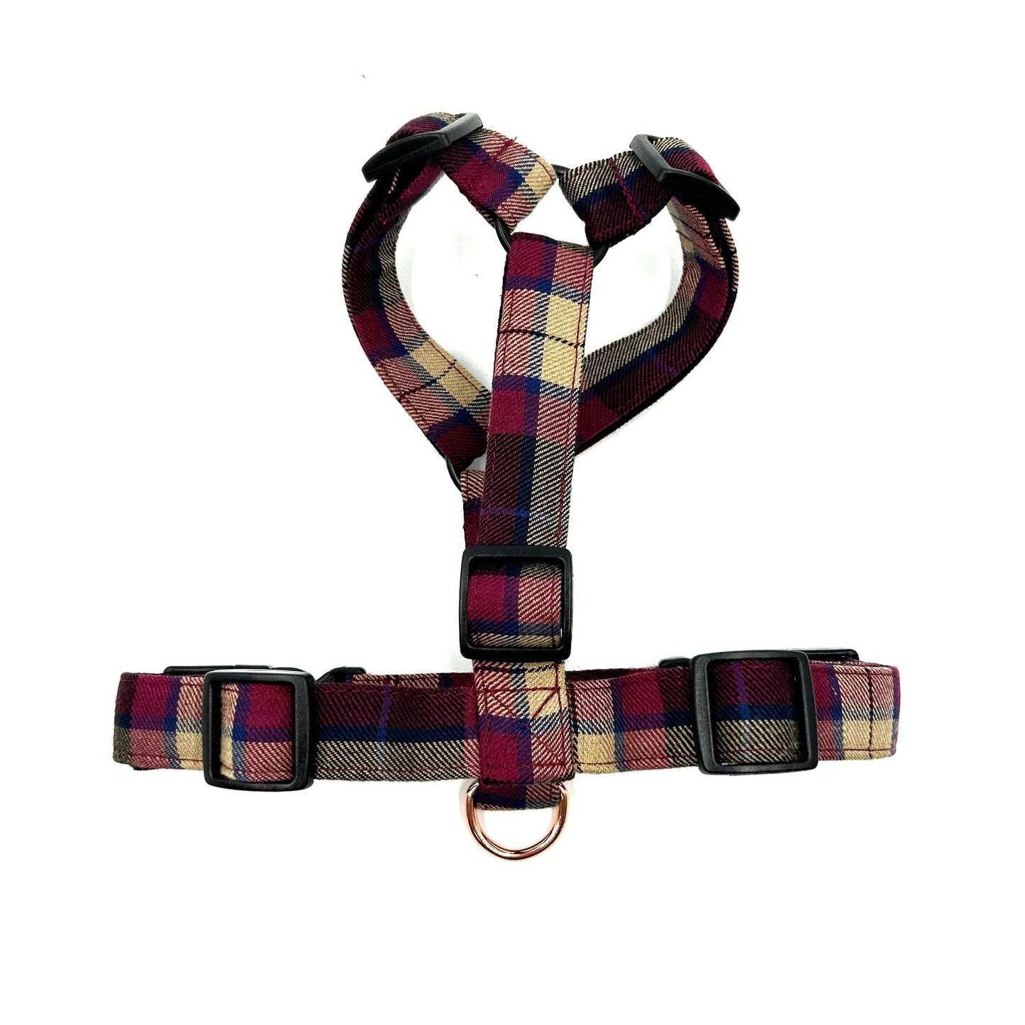 Plaid dog harness on a white background handmade in the UK by Barkley And Fetch