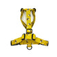 Yellow dog harness with bee pattern on a white background handmade in UK by Barkley And Fetch