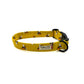 Yellow dog collar with bee pattern and black buckle on a white background