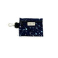 A navy blue fabric poo bag holder with a stars pattern and a branded clip from Buddy & Me.