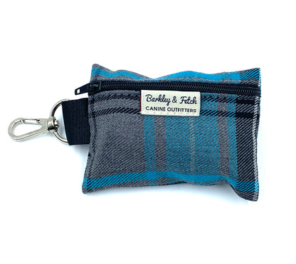 Turquoise and Grey Tartan Poo Bag Holder