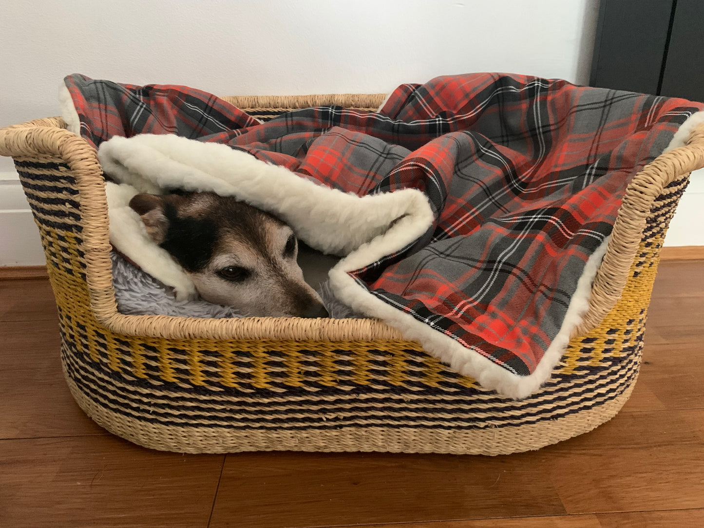 Turquoise and Grey Tartan Dog Blanket