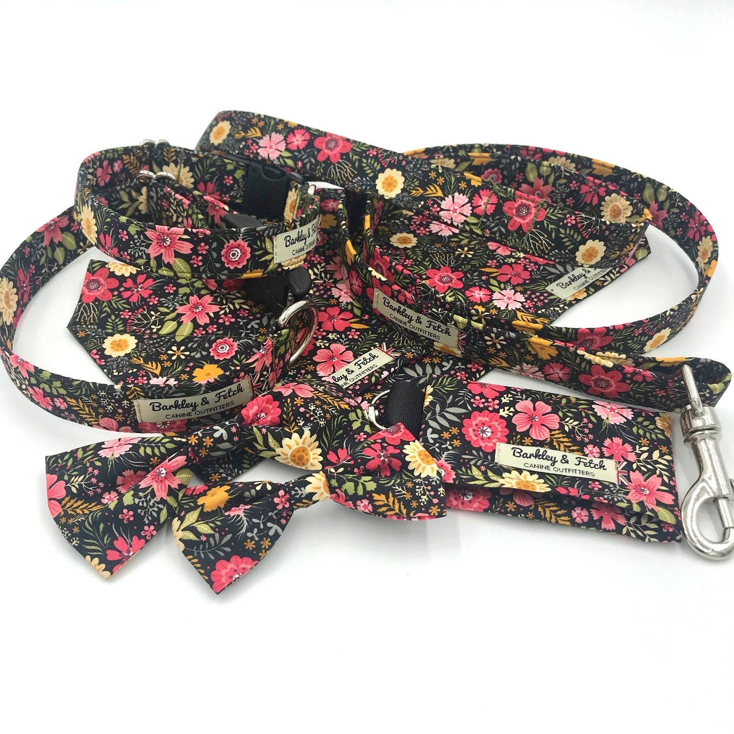 Black Ditsy Floral Print Dog Lead