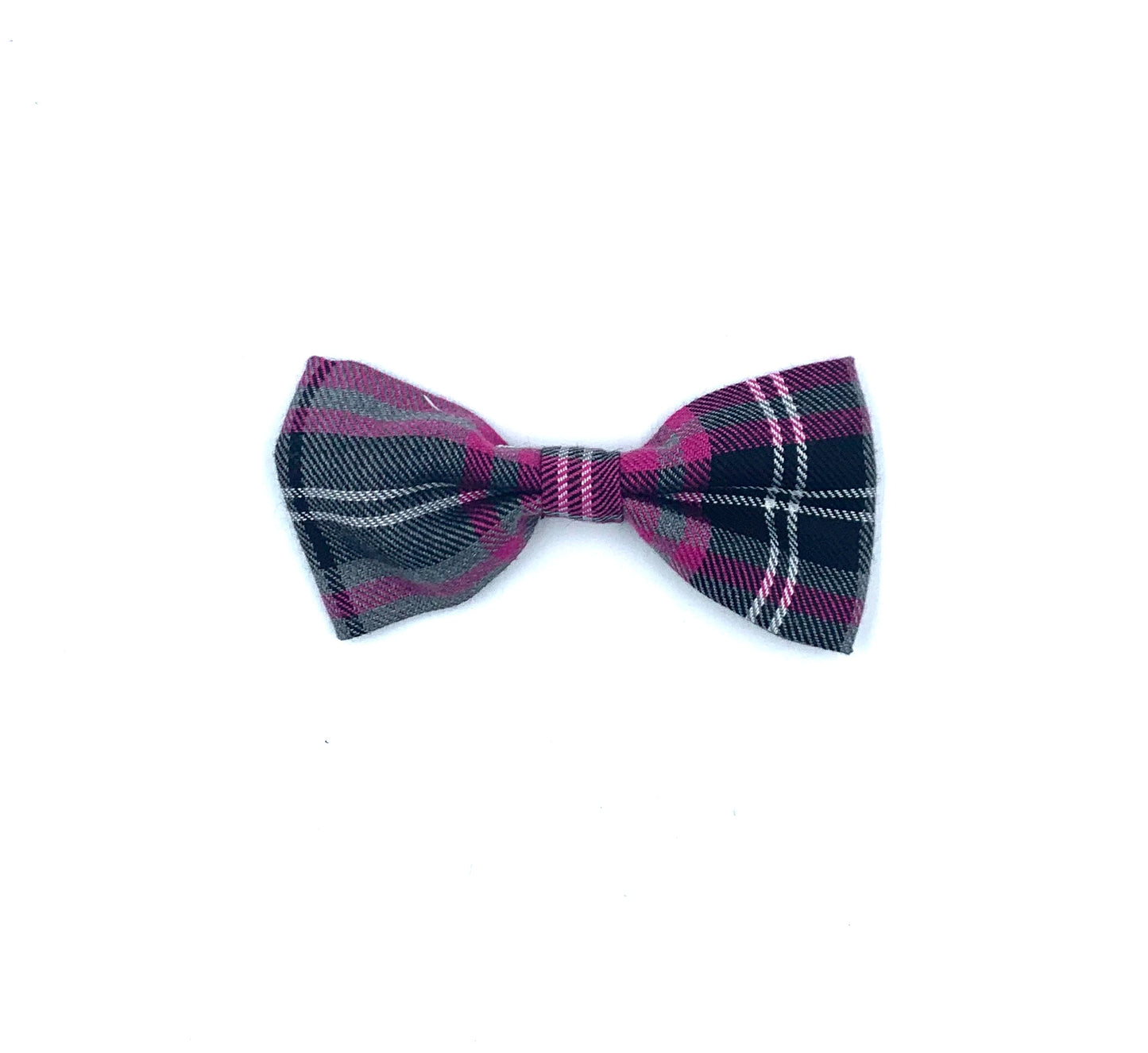 Pink and Grey Tartan Dog Bow