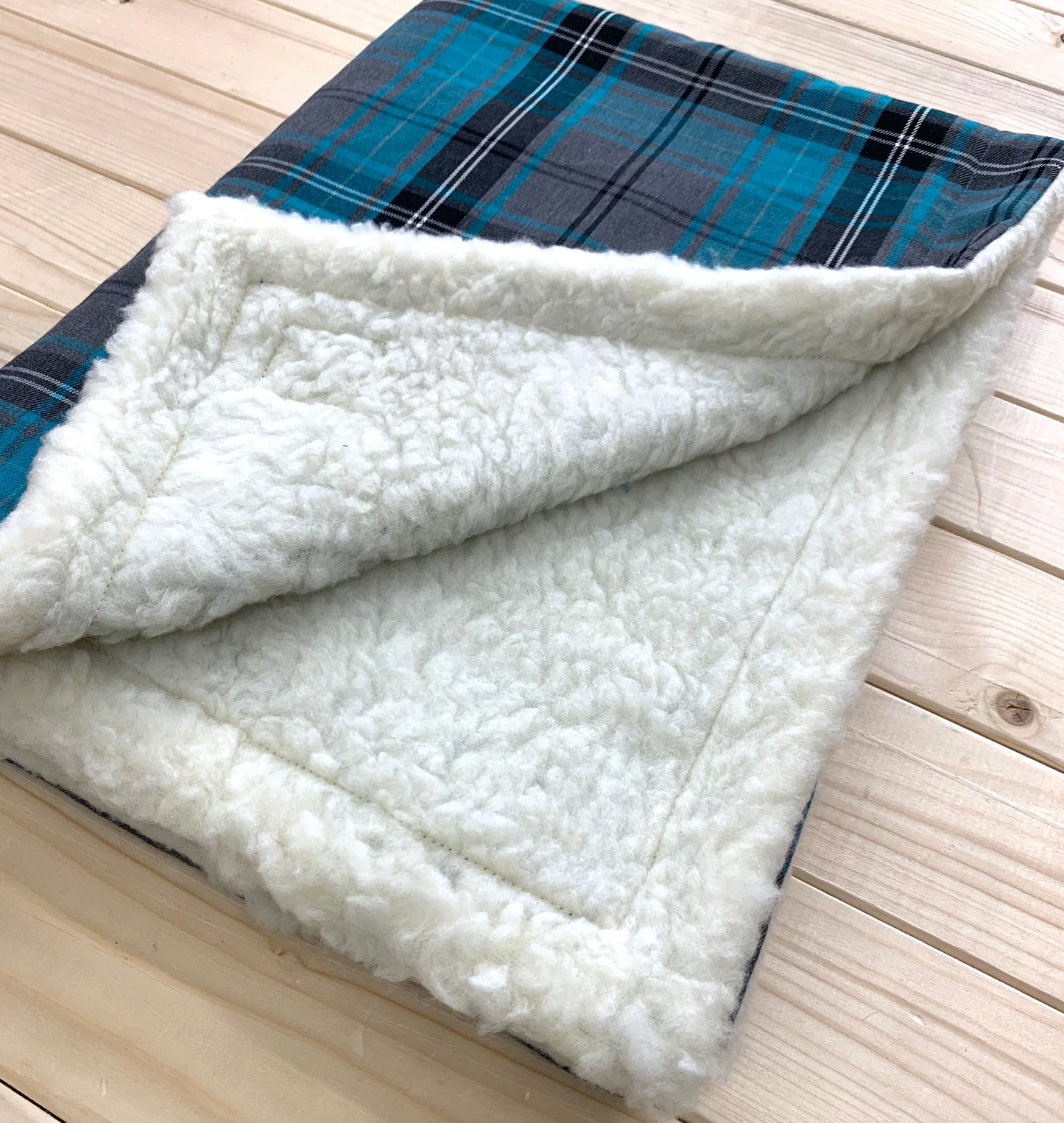 Turquoise and Grey Tartan Dog Blanket