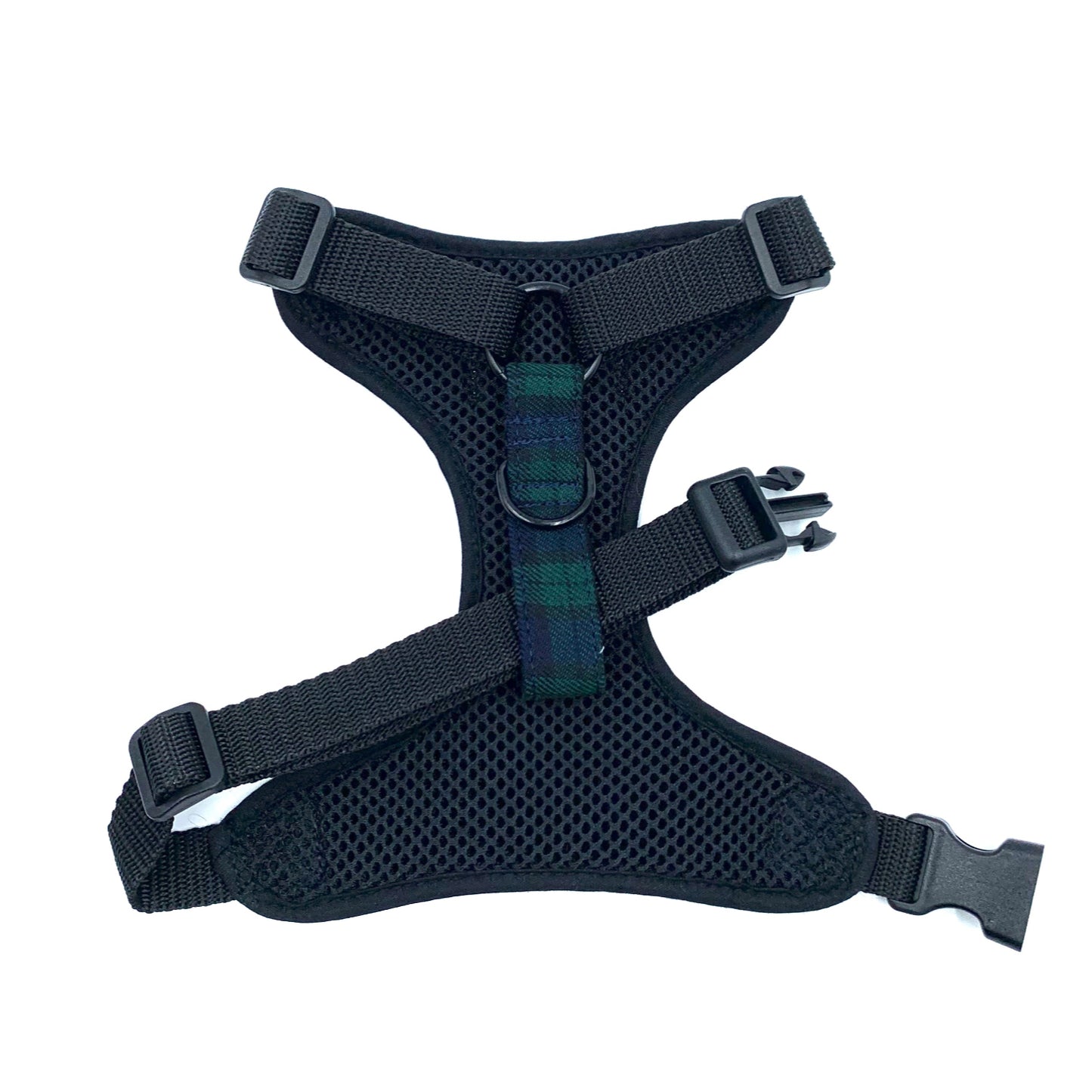 Black dog harness on a white background