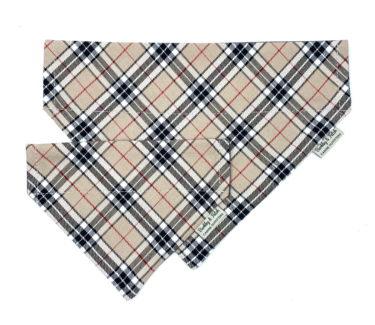 Plaid patterned dog bandana on a white background