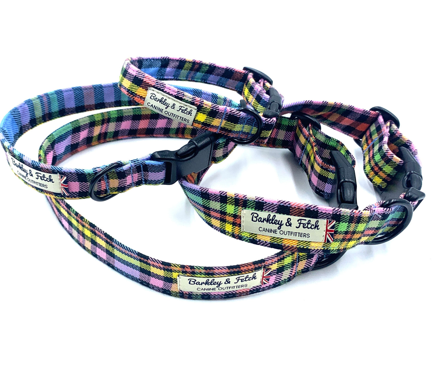 Pastel Rainbow Check Dog Collar