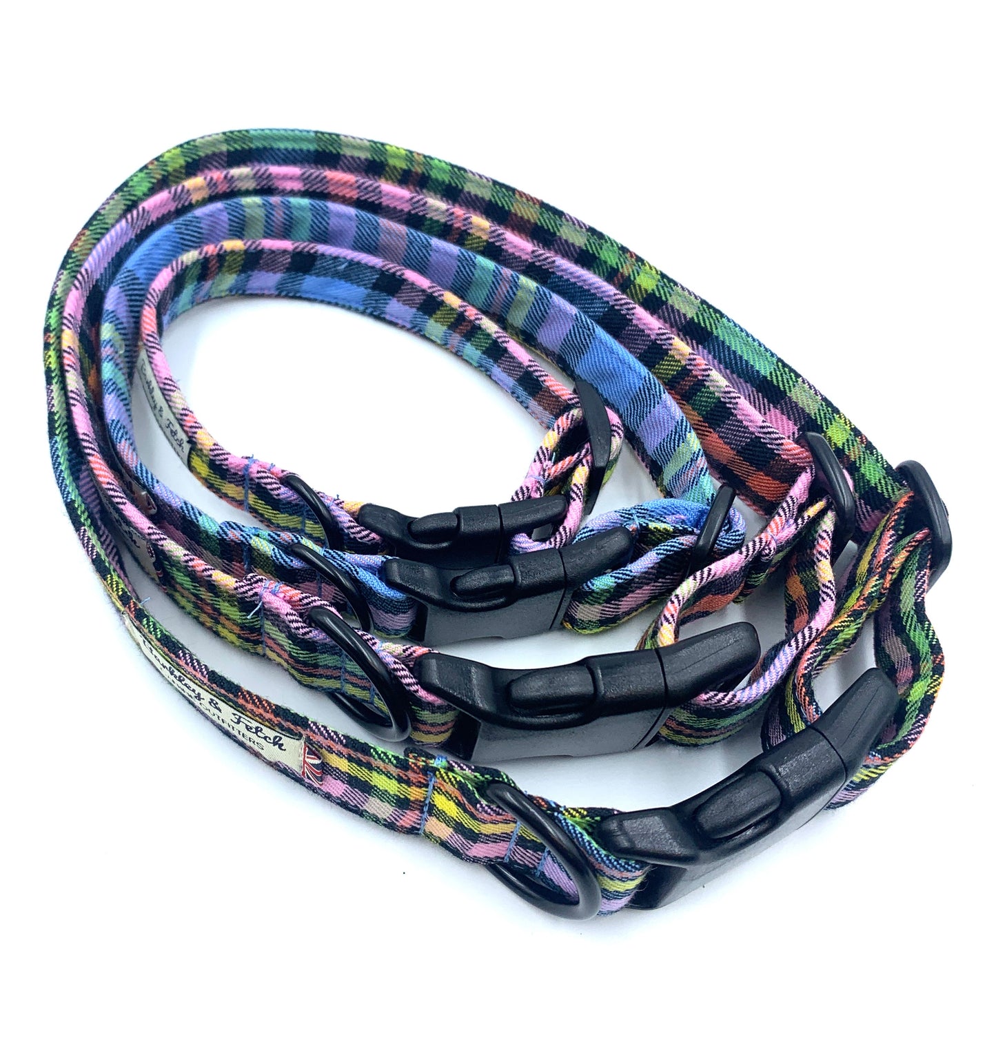 Pastel Rainbow Check Dog Collar
