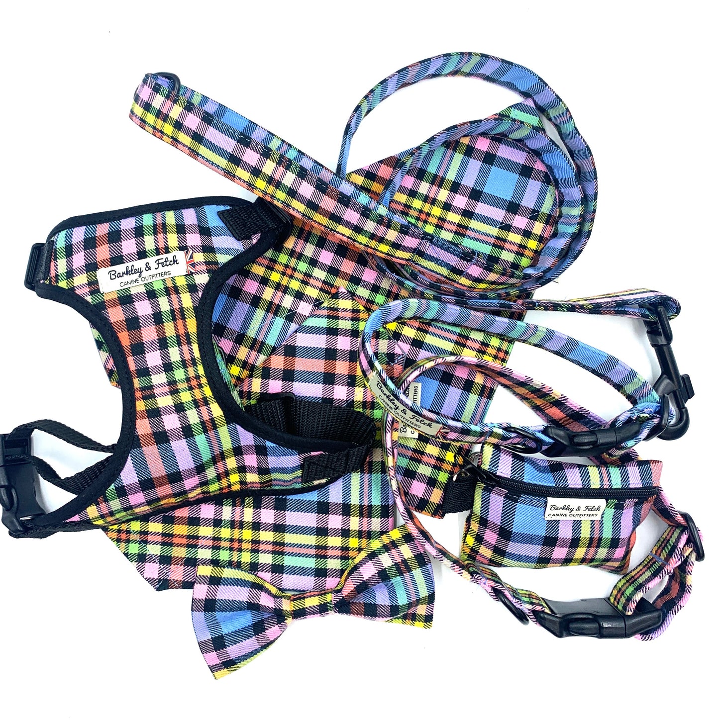 Pastel Rainbow Check Dog Lead