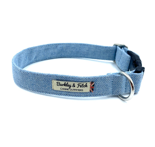 Pale Blue Herringbone Dog Collar