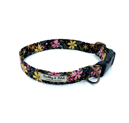 New Black Ditsy Floral Print Dog Collar