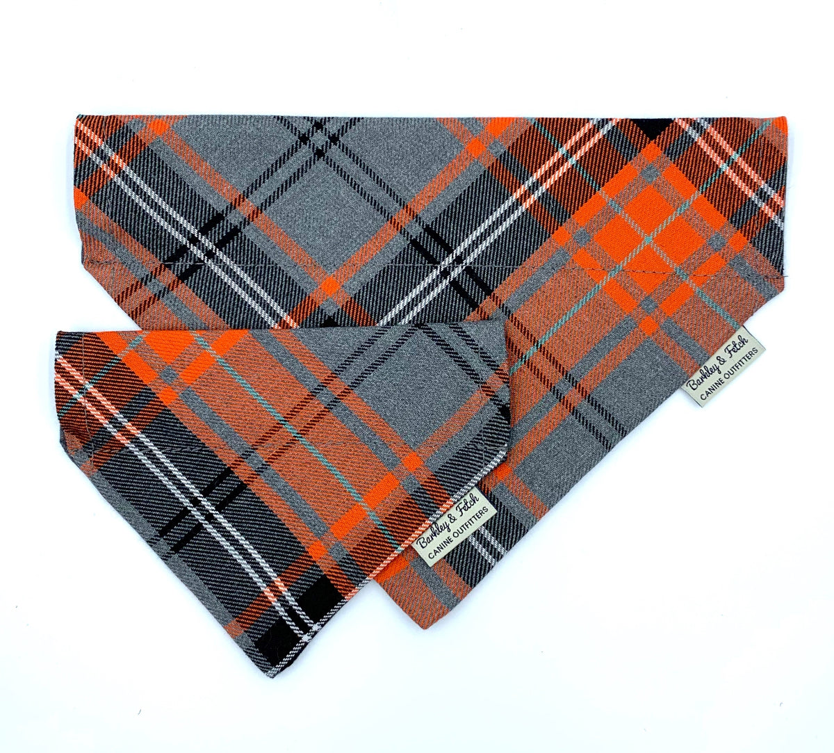 Plaid patterned bandana with visible brand label on a white background