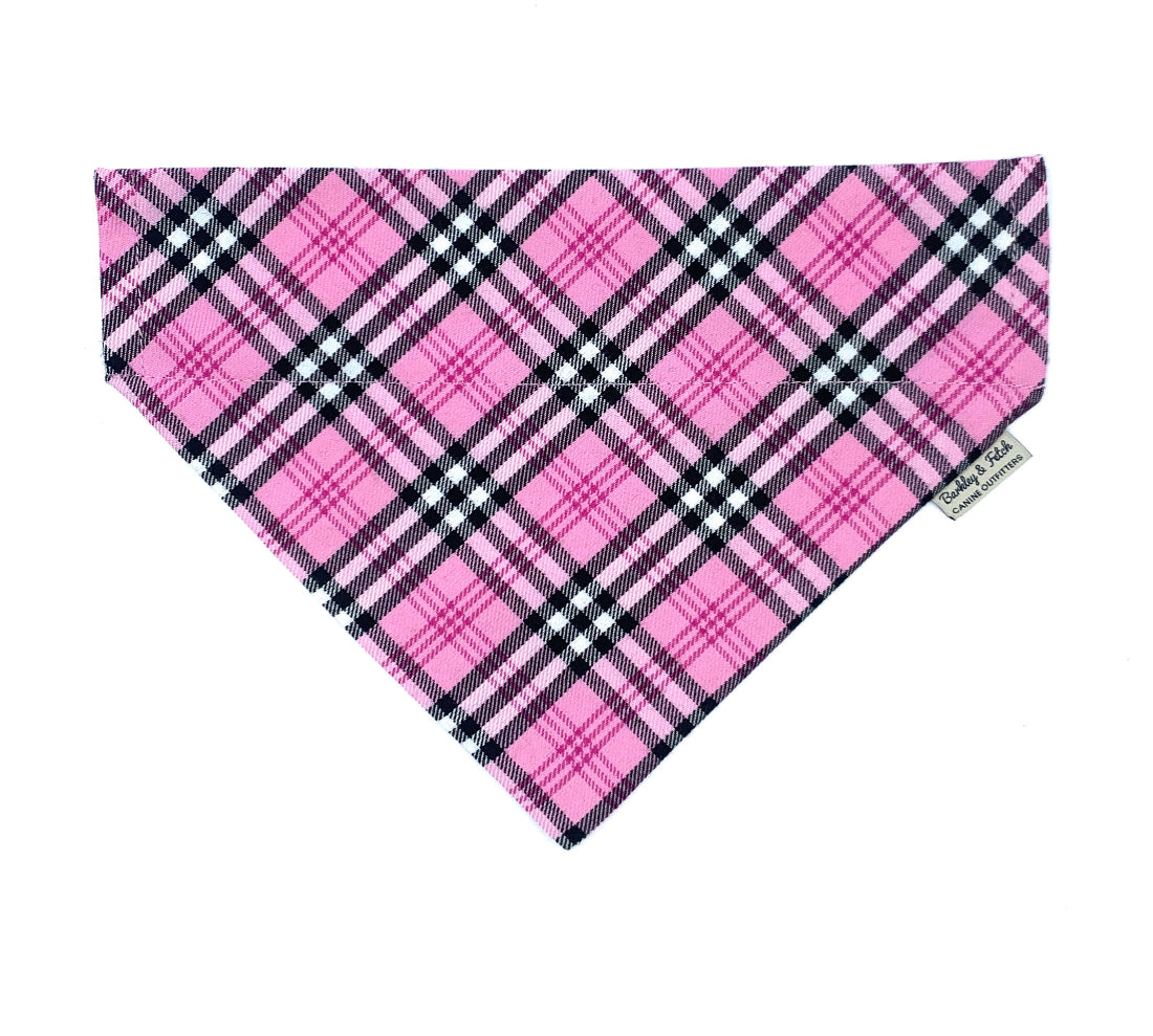 Pink plaid bandana on a white background