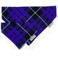 Purple plaid bandana with a brand tag on a white background