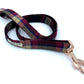 handmade Wine tartan dog lead with rose gold hardware