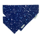 Navy blue bandana with white star constellations on a white background