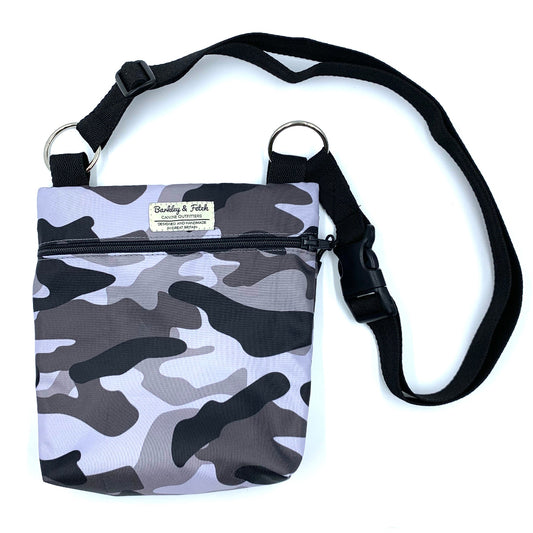 arctic emo dog walking bag with black strap on a white background