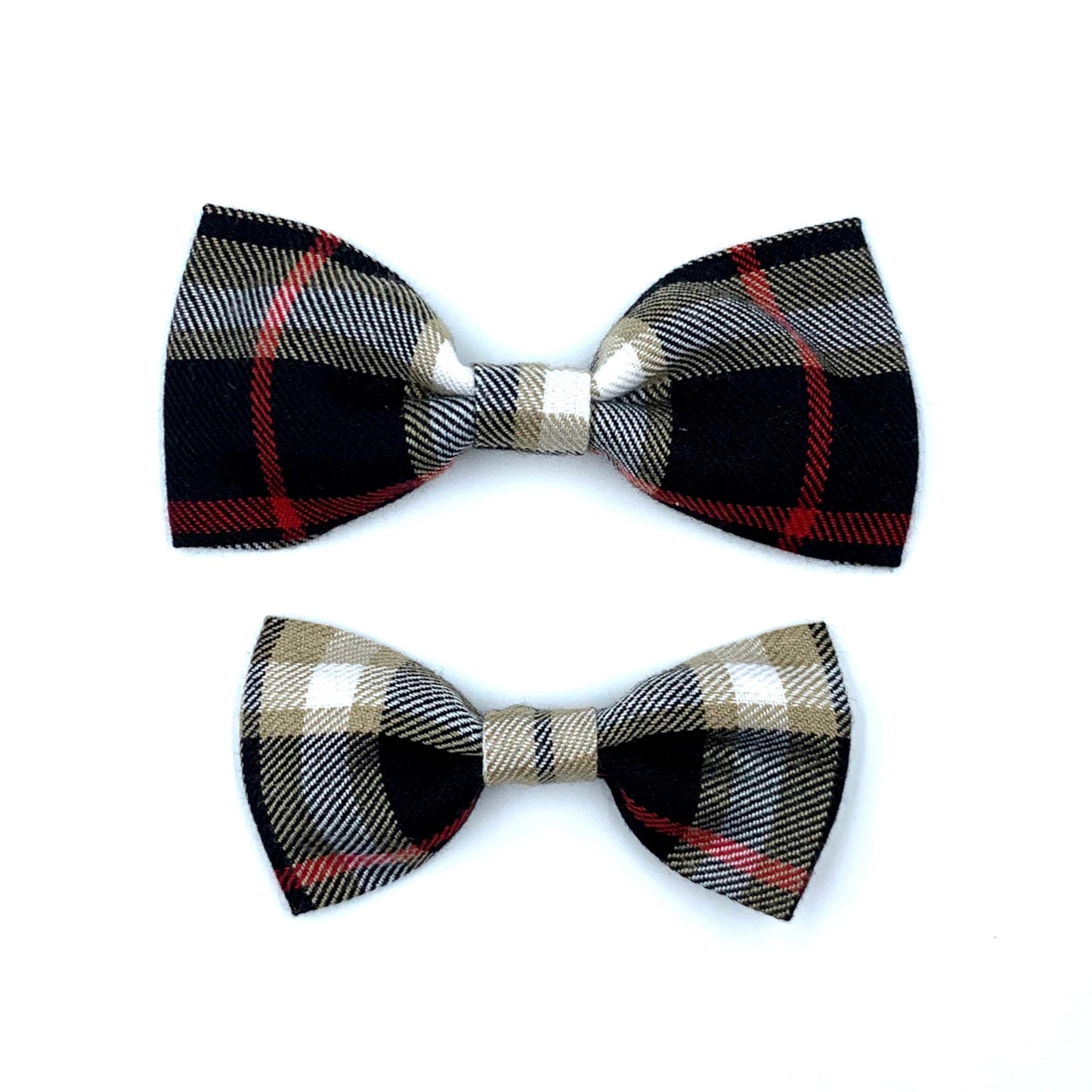 Black Beige Tartan Check Dog Bowtie