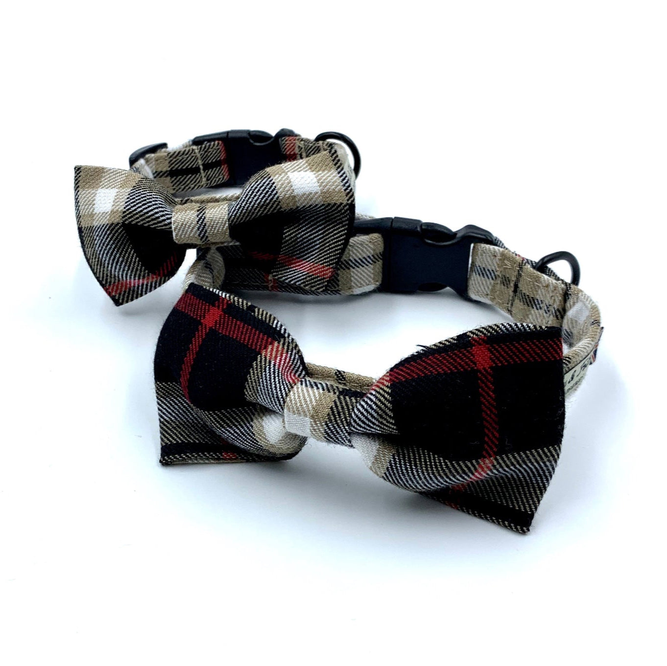 Plaid bow tie and collar set on a white background