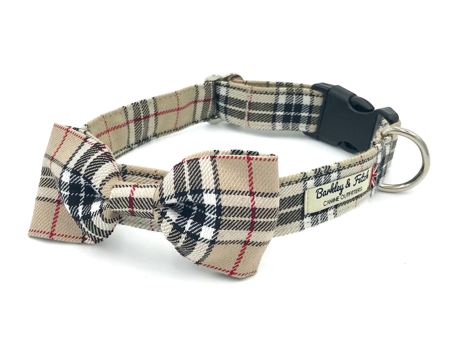 Plaid dog collar with bow tie on a white background
