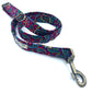 A Cherry Paisley Corduroy Dog Lead with a colorful paisley pattern, made of fabric and featuring a metal trigger hook and a D-ring.