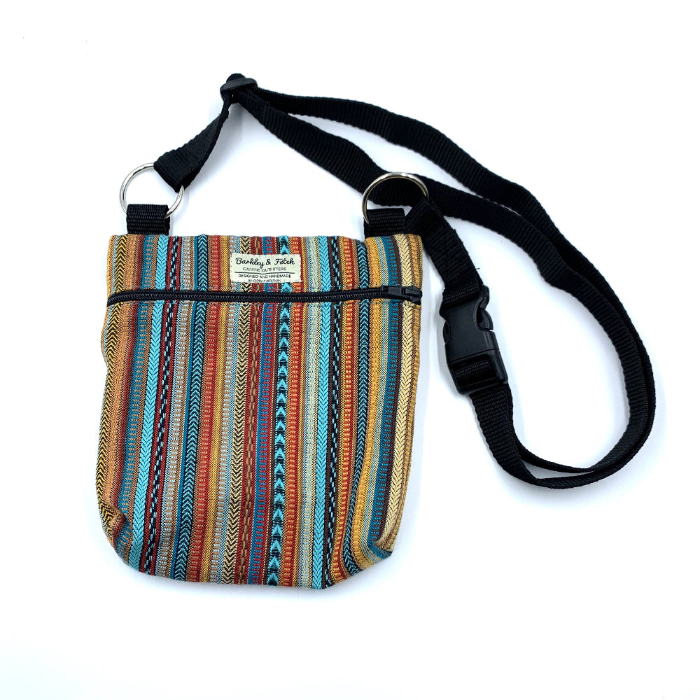 dreamcoat fabric dog walking bag with black handle on a white background handmade by Barkley and Fetch UK