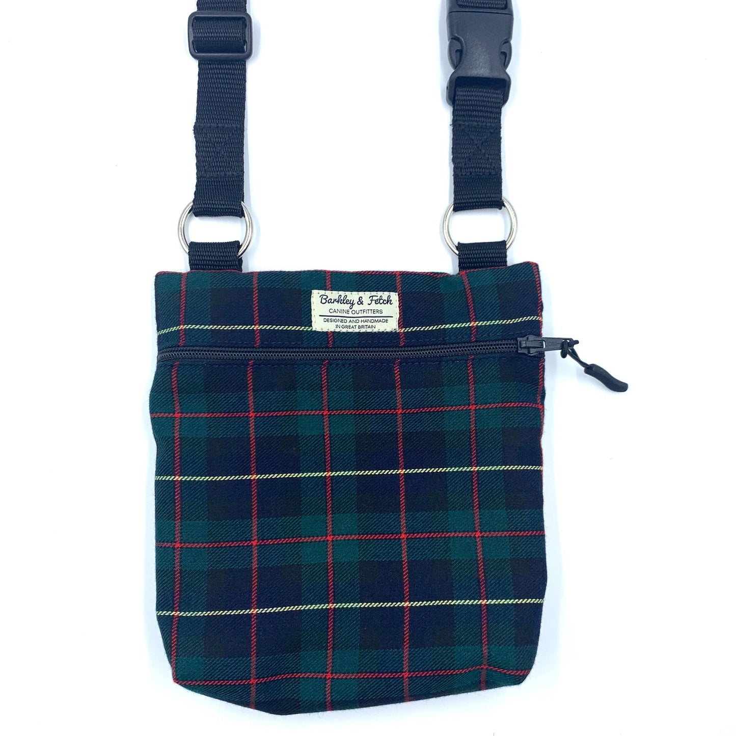 Plaid bag with straps on a white background