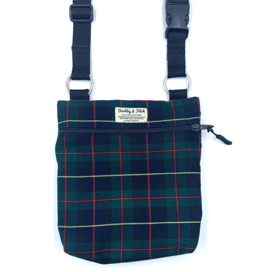 Plaid bag with straps on a white background