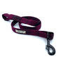 Plaid patterned dog leash with a black clip on a white background