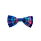 A pink and blue check dog bowtie on a white background.