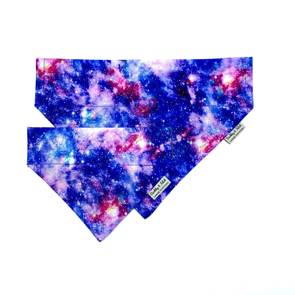 Dog bandana with galaxy pattern on a white background